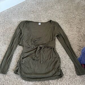 Old Navy Olive Maternity Tie-Front Blouse